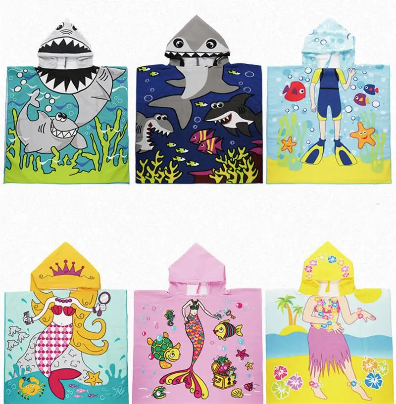 Новинка; детская накидка с капюшоном с милым рисунком; пляжное полотенце с принтом животных из микрофибры для маленьких мальчиков и девочек; детское купальное полотенце; 120x60cm79