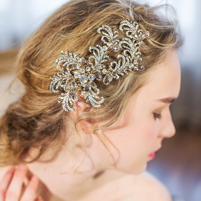 Luxury Gold bridal headpiece Romantic Wedding Hair Accessories Prom Headdress Crystal Bridal