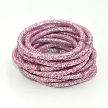

50PCS 4mm Light Pink glitter elastic hair bands ponytail holders with gluing connection,bling bling elastic hair ties
