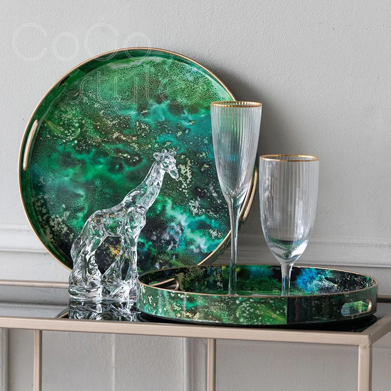 

Cocostyles InsFashion luxe round PVC tray with creative agate pattern 3D print for clever designer and partysu style home decor