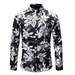 2019 новый мужской длинный рукав печатный рисунок большой размер Повседневная блузка Рубашки Turn-Down Воротник призвание цветочный принт Топы