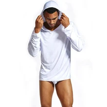 Атласная пижама для мужчин, Повседневная Шелковая пижама с длинным рукавом, с капюшоном, мужские ночные рубашки для йоги, Пижамный костюм, сексуальная одежда для сна