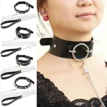 Punk Gothic Sexy metal Rivet Alternative slave PU Leather Collar Traction Rope,BDSM Bondage Necklace Neckband,Sex Toys adult games bdsm bondage restraints sex toys for women high elastic zipper open crotch straitjacket sex products