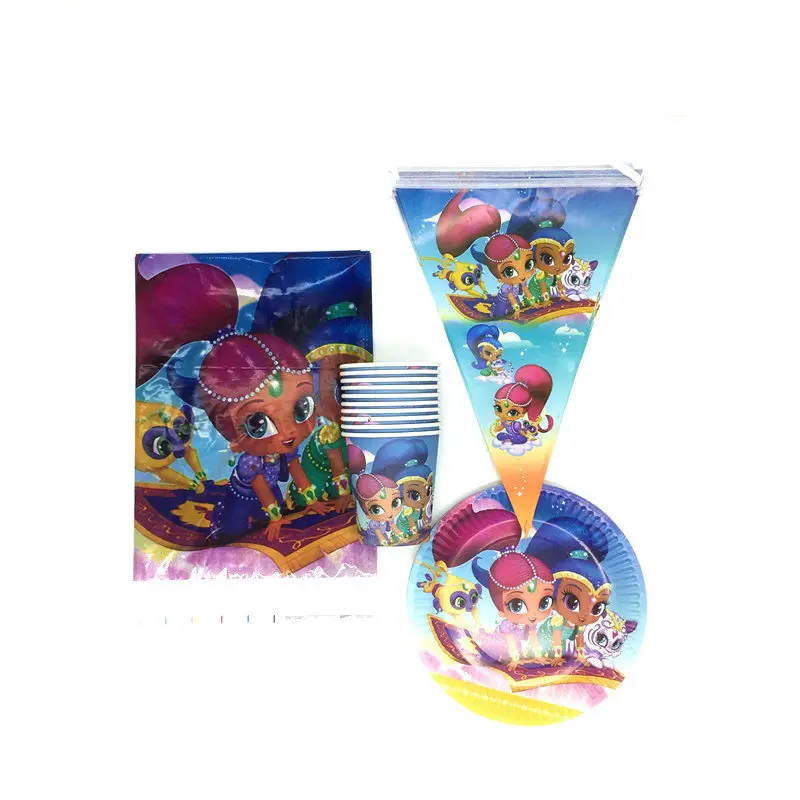 

Shimmer Shine Theme 61Pcs/Lot Disposable Paper Cup Plate Tablecloth Kid Favor Birthday Party Banner Decoration Supply 20People