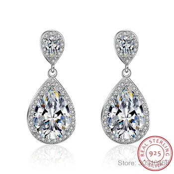 

925 Sterling Silver Pink/White Cubic Zirconia Bridal Engagement Waterdrop CZ Stud Earrings For Women Wedding Fine Jewelry Gift