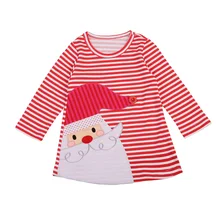 Одежда для маленьких девочек; платья с длинными рукавами; рождественское платье Санта-Клауса; повседневные топы; Рождественская одежда; От 1 до 7 лет