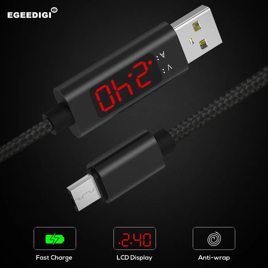 

Egeedigi DLine2 Digital display 3A Fast Charging USB Cables For Lightning 8Pin TypeC Micro For iPhone Xiaomi Huawei All Phone