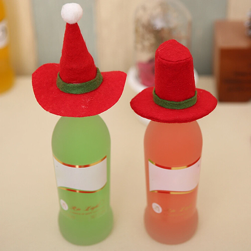 

6pcs/lot Red Christmas Wine Bottle Caps Mini Santa Hat Party Dinner Table Decoration for Home Christmas Decoration