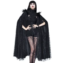Эва леди Готическая накидка женский черный плащ пончо Femme кружево Винтаж с высоким воротником рукав «летучая мышь» длинный маскарадный плащ на Хэллоуин