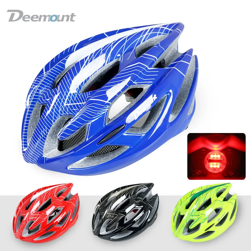 Deemount Cycling Helmet Bicycle MTB Mountain Road Biking Safety Cap In-mold 22 cavities Vents PC EPS grey foam W LED Light Net