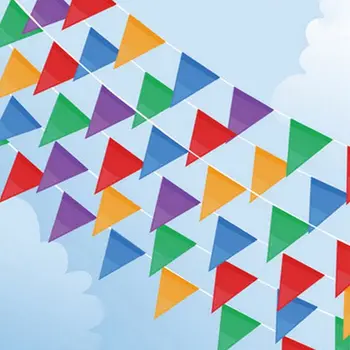 

38m Triangle Flag Festival Pennant String Banner Buntings Colorful Festival Holiday Decoration Pompom for Cheerleading Souvenir