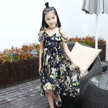 

Girls Floral Print Beach Dresses Kids Cut Out Birthday Party Sundress Princess Soft V-Neck Summer Dress for 6-14T AA51722