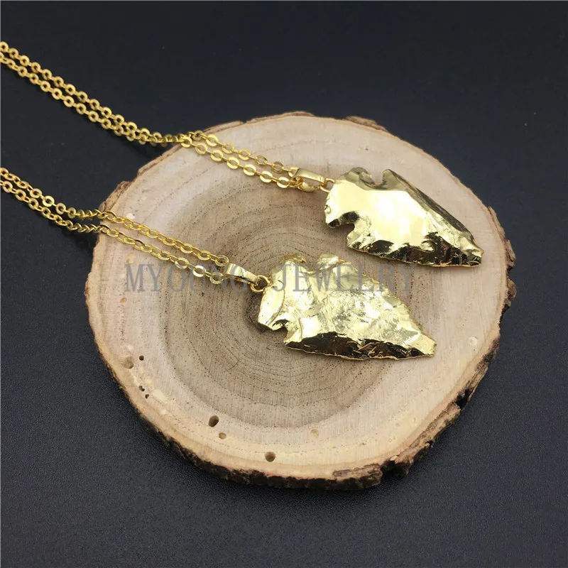 MY0842 Arrow Druzy Pendant Charm Necklace,with Pure Gold Cladding Arrowhead Gems Stone and Gold Chain (1)