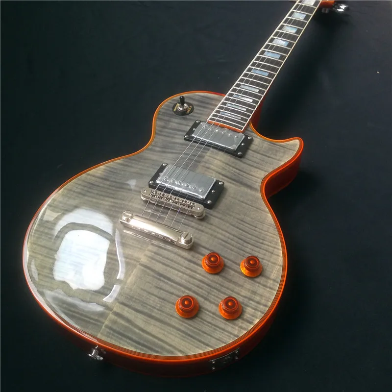 

The wholesales transparent black electric guitar with rosewood fingerboard and yellow binding for beginner
