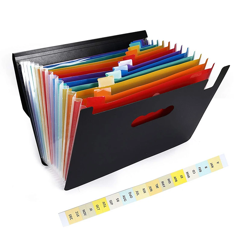 

Expanding File Folder A4 Letter Size Portable Document Holder with 12 Pockets Black Filing Folders Desk Storage Accordion File