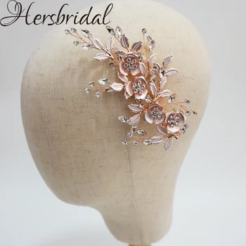 

Rose Gold Bridal Hair Clip Crystal Flower Wedding Headpiece Leaves Hair Combs Bridal Jewelry