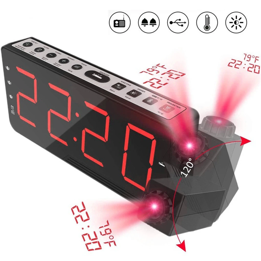 

Electric Desktop Clock Electronic Alarm LED Screen Display Time Temperature Calendar Porjection Desk Watch FM Radio