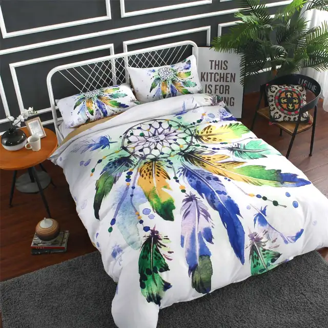 Cilected Dream Catcher 1pc Single Bed Sheet White Blue Feather Cilected Dream Catcher 1pc Single Bed Sheet White Blue Feather Printed Flat Bedding Set
