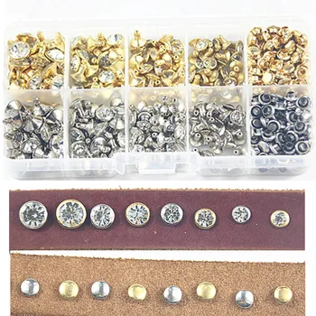 

100boxes 240sets 4 Size Punk Diamond Spikes Rivets/Rhinestone Studs Double-sided Rivet for Leather/Belt/Handbag DIY Accessories