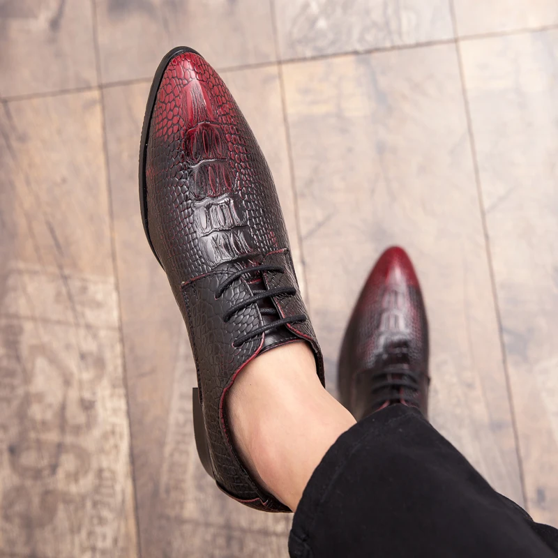 designer snake skin formal leather men shoes crocodile pattern dress wedding male footwear pointed toe brogue oxfords for men (7)