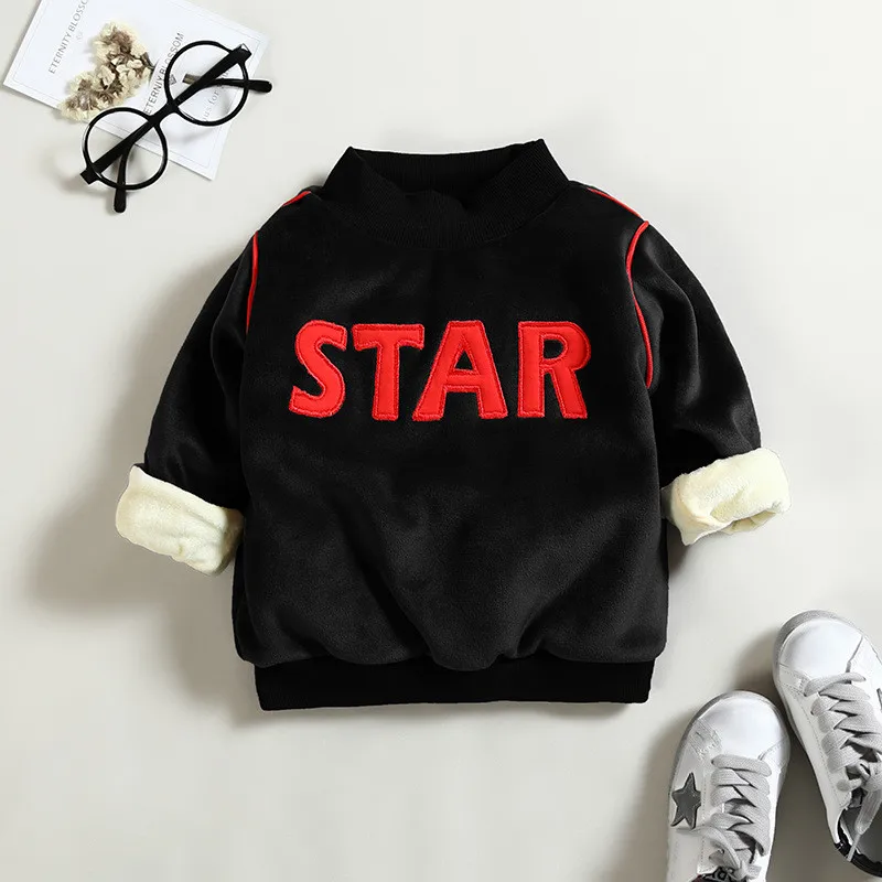 

BibiCola winter boys sweatshirts children boys casual plus velvet coat boys cartoon warm thicken pullover tops child outerwear