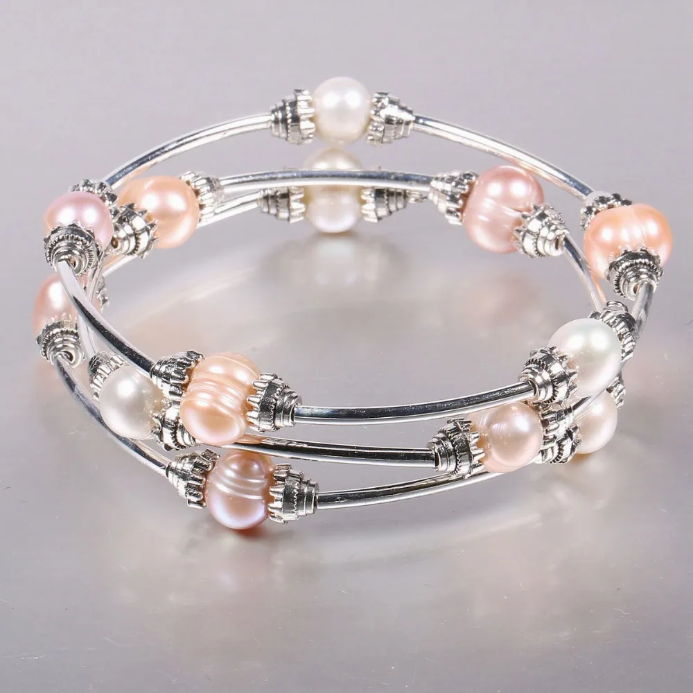 

Natural Freshwater 8-9 mm Pearl Bracelets for Women as Jewelry Gift Multi Color Bangles