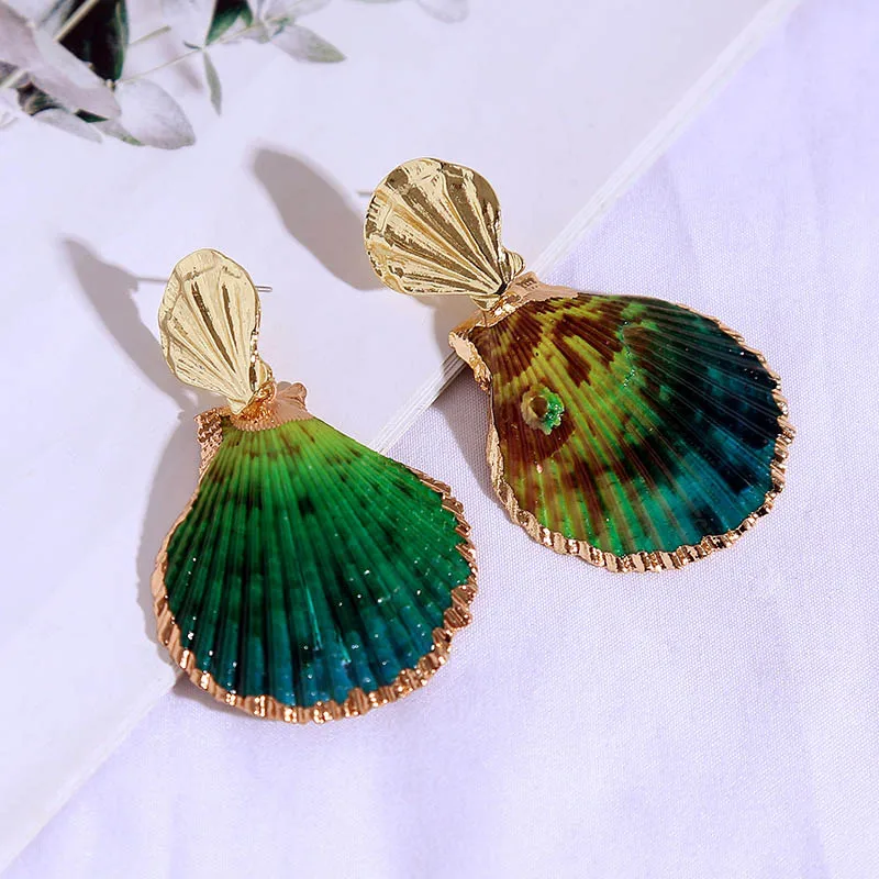 

Personalized Female Green Natural Shell Drop Earrings For Women 2019 Fashion Boho Gold Metal Big Dangle Earring Jewelry Gifts