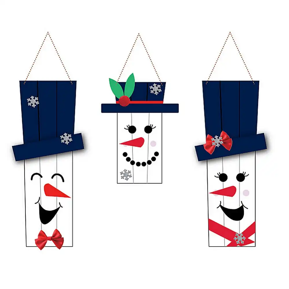 Set Of 3 Cute Winter Snowman Door Hangers Snowman Banner Fall