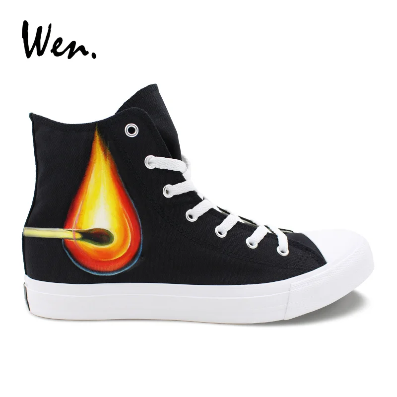 

Wen Design Match Electric Bulb Hand Painted Black Shoes High Top Man Woman's Canvas Sneakers Lace up Gym Trainers Plimsolls