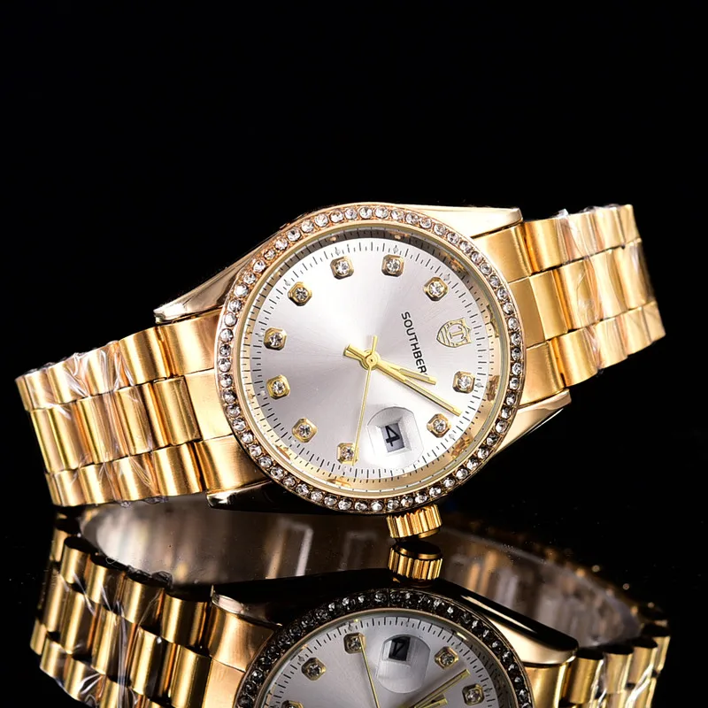 SOUTHBERG Золотые женские часы с кристаллами для свиданий ЖЕНСКИЕ НАРЯДНЫЕ часы водонепроницаемые наручные часы - Цвет: As picture