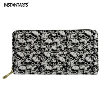 

INSTANTARTS 2018 Cool Punk Skull Prints Long Purse Leather PU Women Men Wallet Brand Designer Slot Pocket Inside Pouch Cash Bags