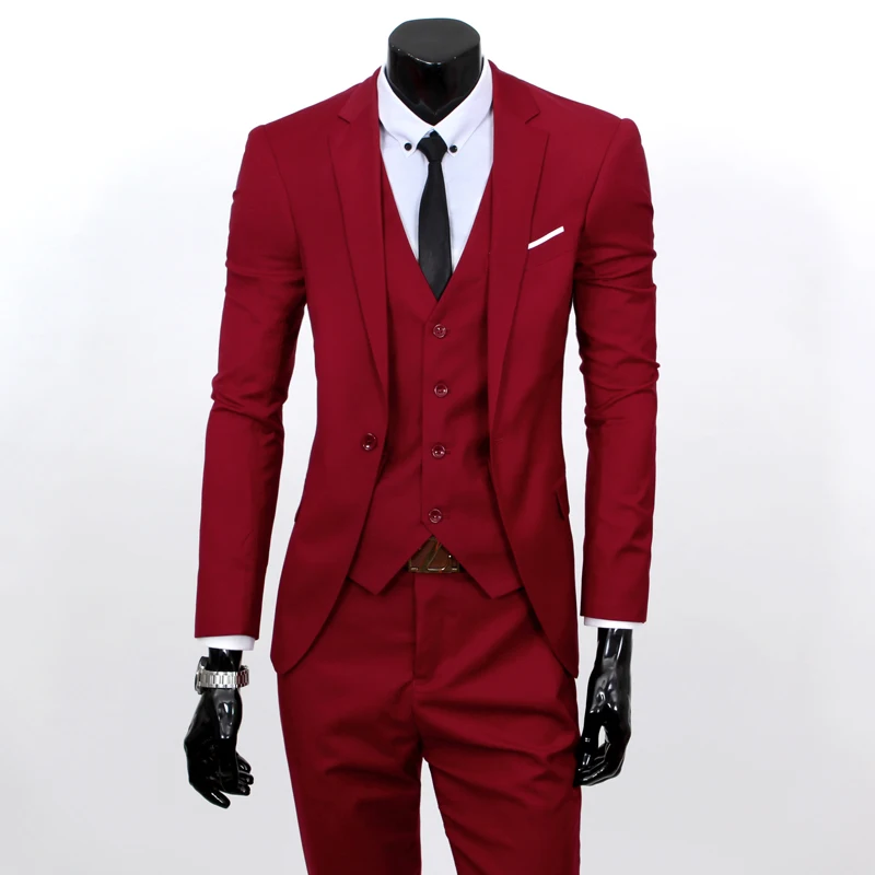 WUAI Mens 3 Piece Suits Casual Formal One Button Blazer Slim Fit Dress Business Wedding Party Jacket Vest Pants 