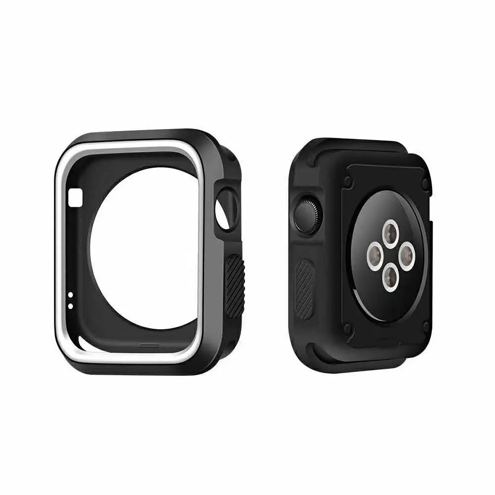 Серия 1 и 2 и 3 мягкий силиконовый бампер для Apple Watch Case 38 мм 42 мм модный защитный чехол из ТПУ для iWatch идеальный бампер - Цвет ремешка: black white