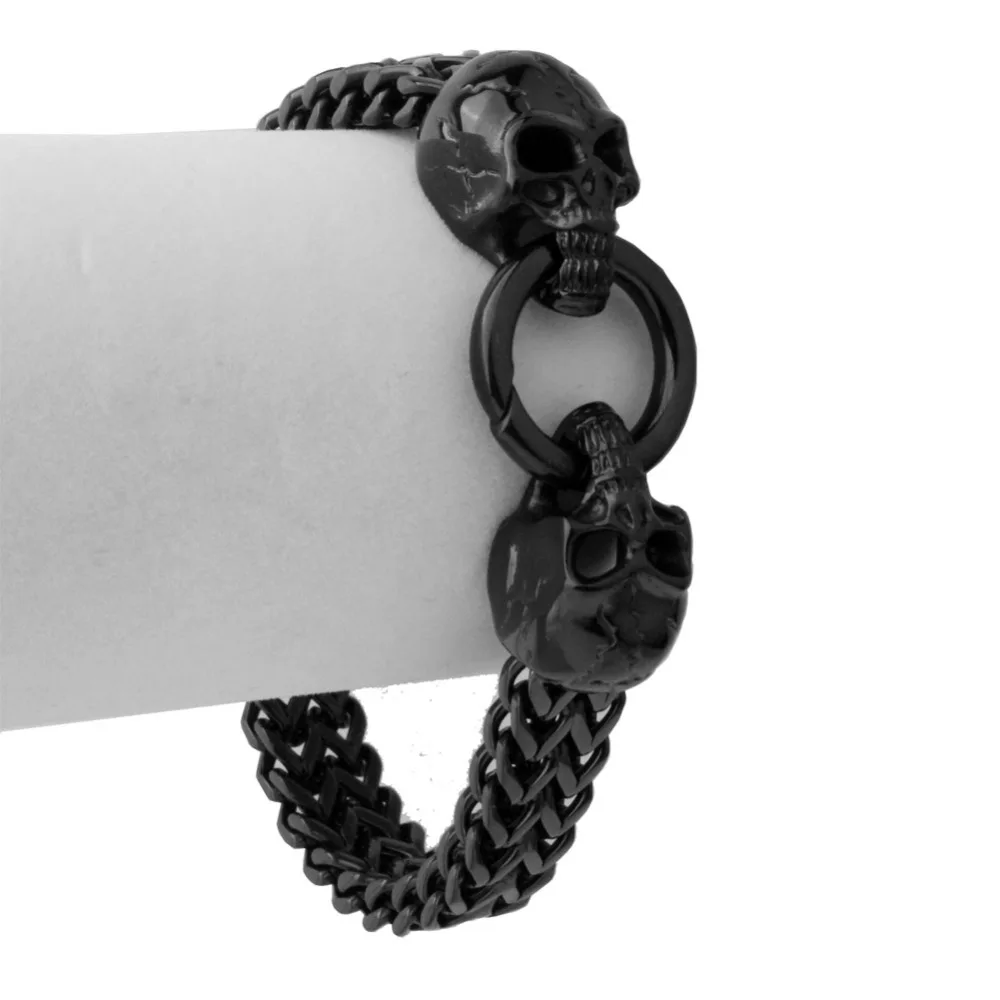 Men Skull Bracelets Stainless Steel Skulls Head Chain Bangle Bracelet