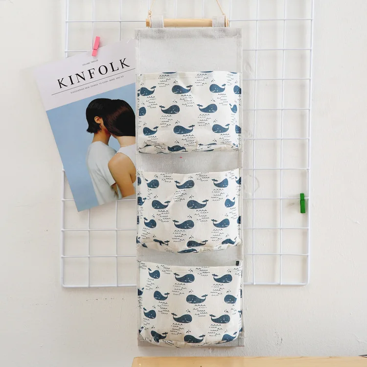 Фламинго из хлопчатобумажной ткани с узором висячая сумка для хранения 3 кармана стенной гардероб Сумочка настенный мешочек косметические игрушки Органайзер - Цвет: whale