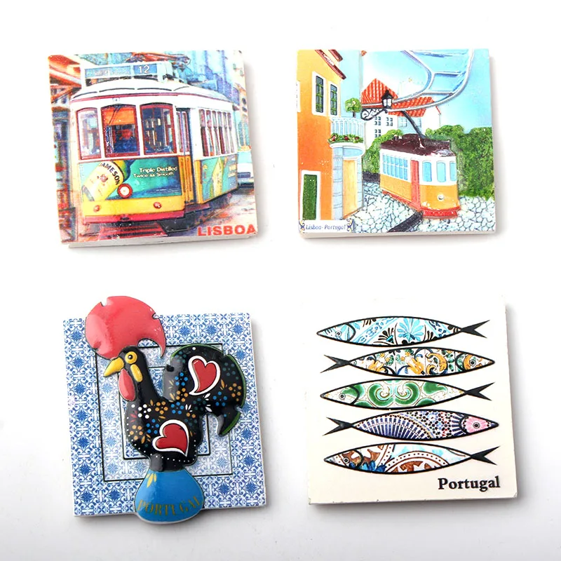 

Portugal Bus Cock Sardine Fish Refrigerators Souvenir Resin Fridge Magnet Decor Kitchen Decoration Fridge Magnetic Sticker