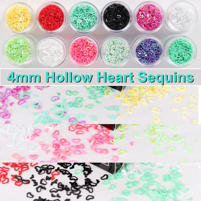 17 цветов 25 г 4 мм полые формы сердца ПВХ свободные блестки набор глиттеров для дизайна ногтей маникюр свадебные конфетти украшения