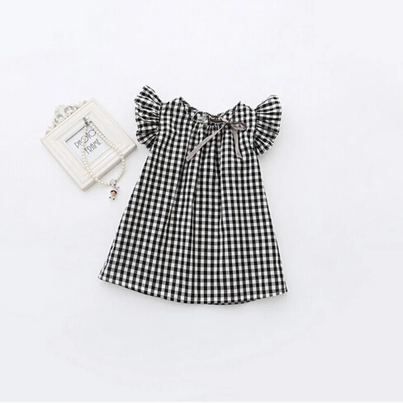 

2017 Summer Style Girls Dresses Black White Plaid Children Dresses Fly Sleeve Kids Clothes Children Casual Dresses Vestidos D20