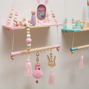 

DIY Nordic Children Room Decorative Wall Shelves Wood Wall Clapboard With Colorful Beads Hook Kids Coat Rack Party Decor Gifts