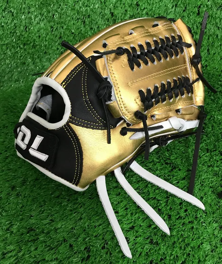 High Quality Gold Color 12 Inch Professional Left Hand Cowhide Baseball Gloves Softball Infielder Gloves Free 