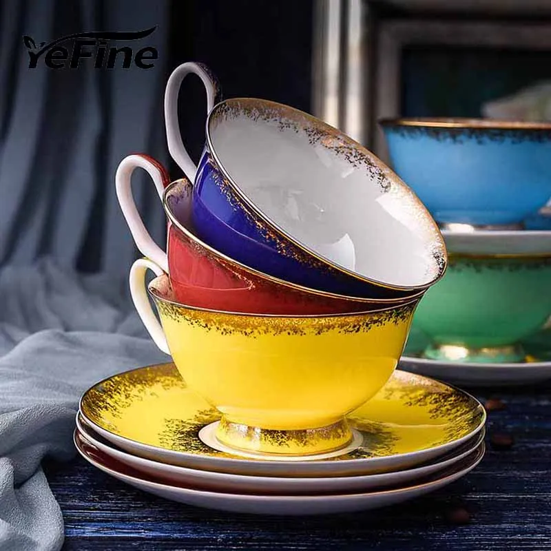 

YeFine Fine Bone Porcelain Tea Cups Set High Grade Ceramic Cups And Saucers For Coffee Pottery Coffeeware Accessories