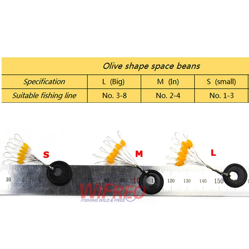 100set=600PCS Free Shipping Yellow Olives Free Shipping Space Beans Size S M L Supplies Suitable for many sizes of Fishing Line