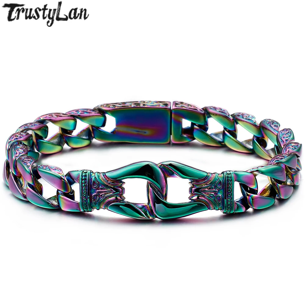 Полированный 316L мужской браслет из нержавеющей стали, мужские качественные браслеты, браслеты для похода, кубинские ювелирные изделия, четыре цвета, ручная цепочка