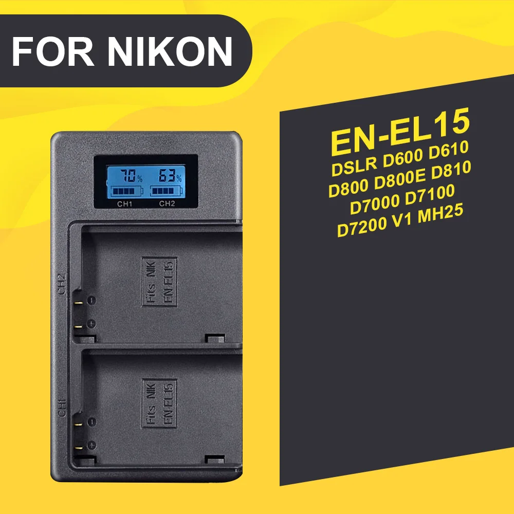 PALO EN-EL15 ENEL15 RU EL15 ЖК-дисплей USB Dual Зарядное устройство для фотокамеры Nikon D7000 D7100 D7200 D8000 600 800 D810 D610 D750