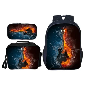 

New Style 3pcs/set Printing Guitar Kids Baby School Bags Cool Stars Children Backpacks for Boys Schoolbag Student Suit Bookbag