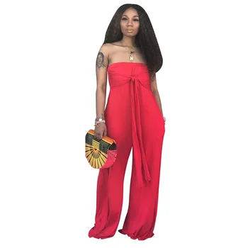 

Casual Solid Jumpsuit Summer Sleeveless Loose Wide leg long pants 4 Colors Wear Women Overall Side Pockets bandage jumpsuit