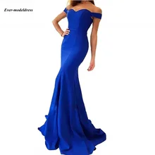 Off Shoulder Prom Dresses Mermaid Zipper Back Sweep Train Wedding Guest Dresses Formal Party Gowns Vestidos De Festa Cheap