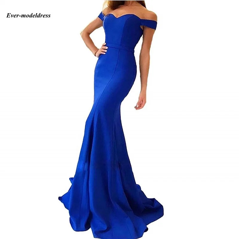 Fora do Ombro Vestidos de Baile Zíper de Volta Vestidos de Casamento Vestidos de Festa Sereia Varredura Trem Convidados Formal Barato 2020