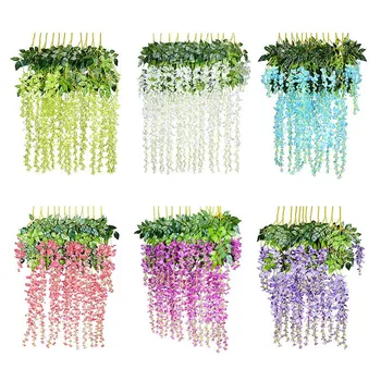 

12Pcs/Pack Rattan Strip Wisteria Artificial Flower Vine for Wedding Home Party Kids Room Decor DIY Craft Fake Flowers 6 Colors