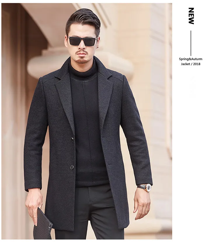 Мужские шерстяное пальто 2018 г. Модные мужские Куртки пальто slim fit утолщаются мужская повседневная Бизнес дел Шерсть плащ Большие размеры M-4XL